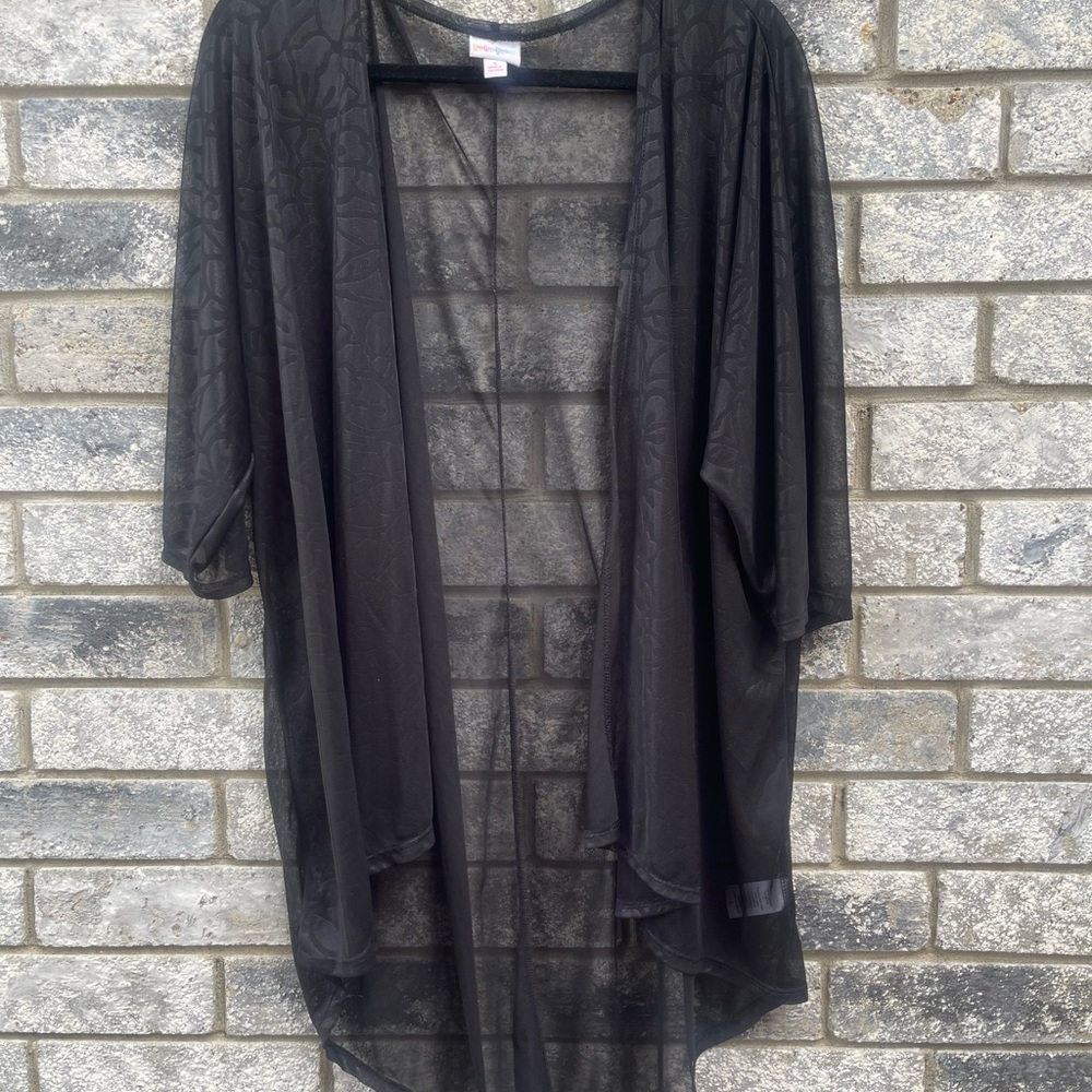 Sheer Black w subtle floral pattern Open Front Bathing Suit Cover